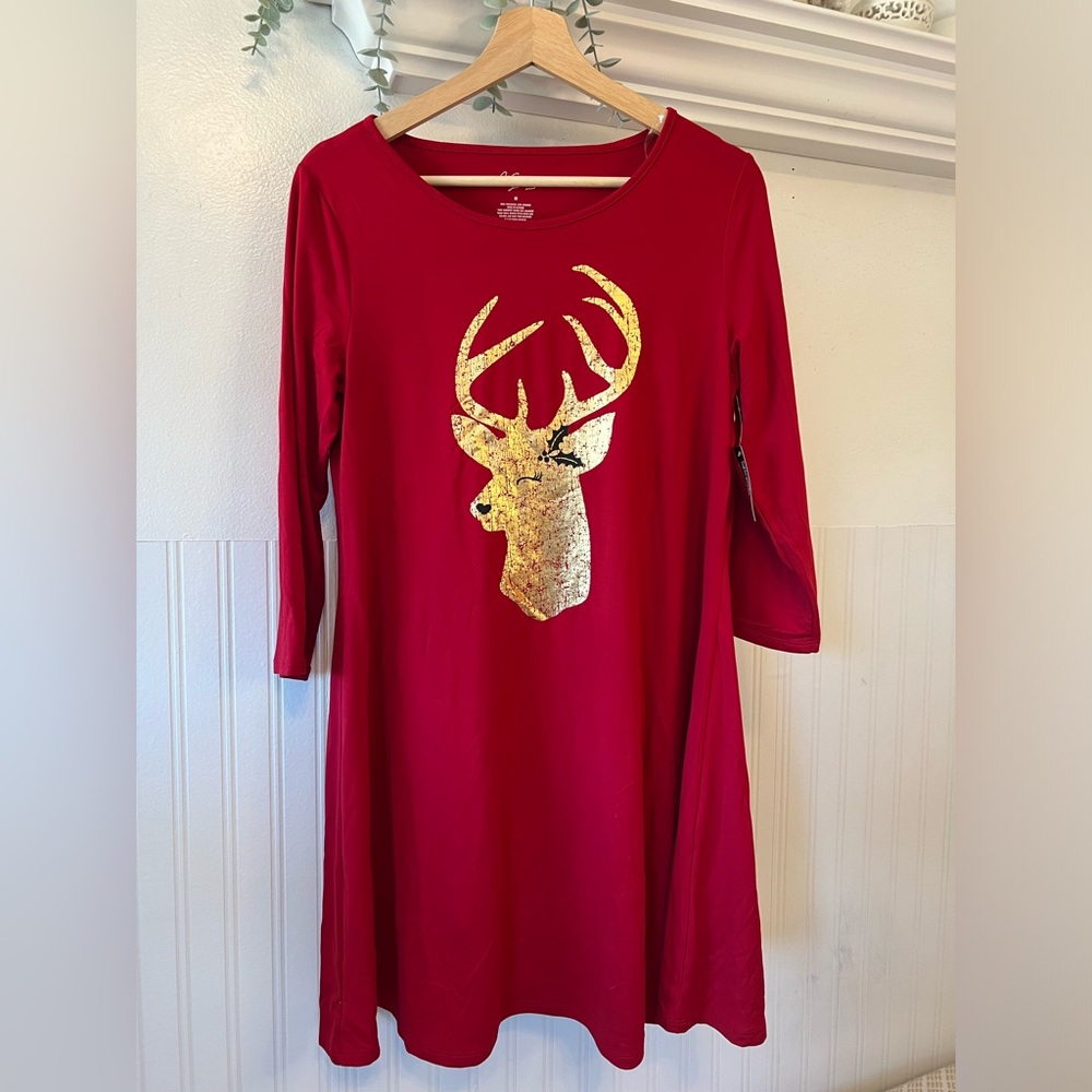 City Streets Women’s Tunic Reindeer Christmas Dress / Red / Holiday